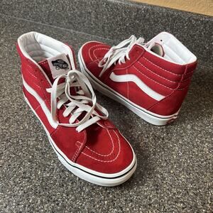 Vans SK8-Hi Sneaker Skate Classic Red Suede/Canvas Shoe Womens 7 Lace Up Men 5.5